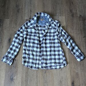 Plaid Button-Up Shirt in White and Black